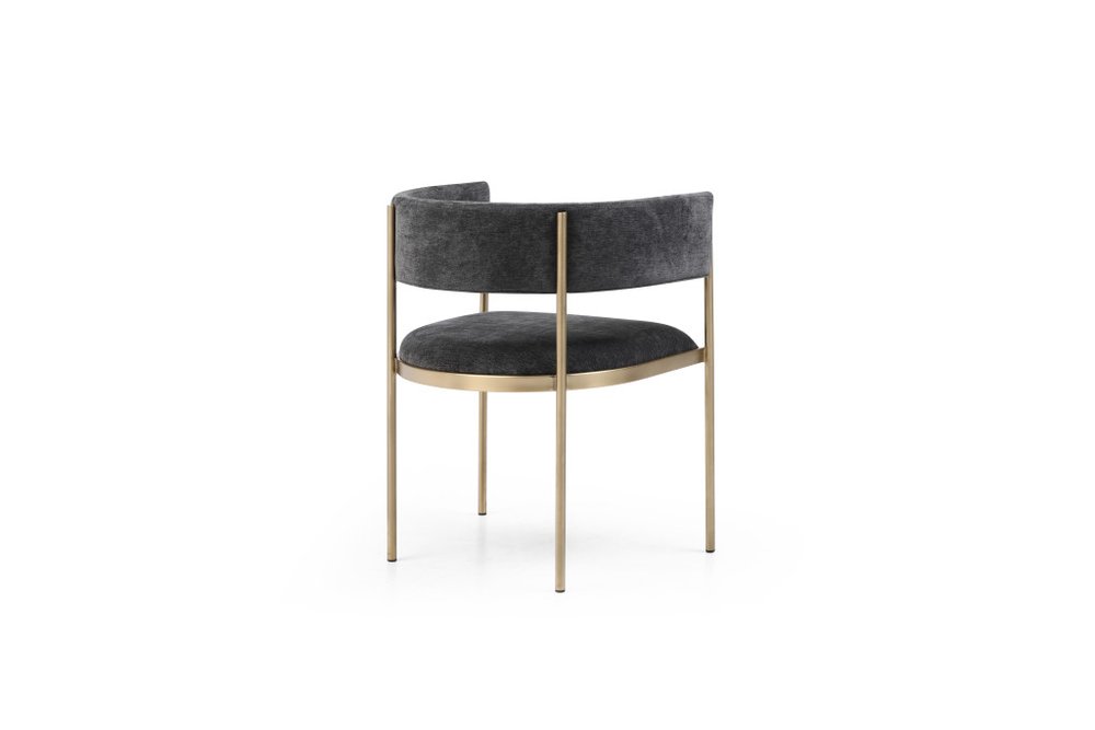 Set of Two Charcoal and Gold Velvet Partially Open Back Dining Arm Chairs