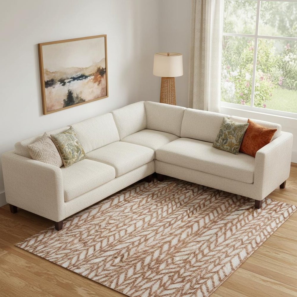9' X 13' Brown And Tan Chevron Area Rug