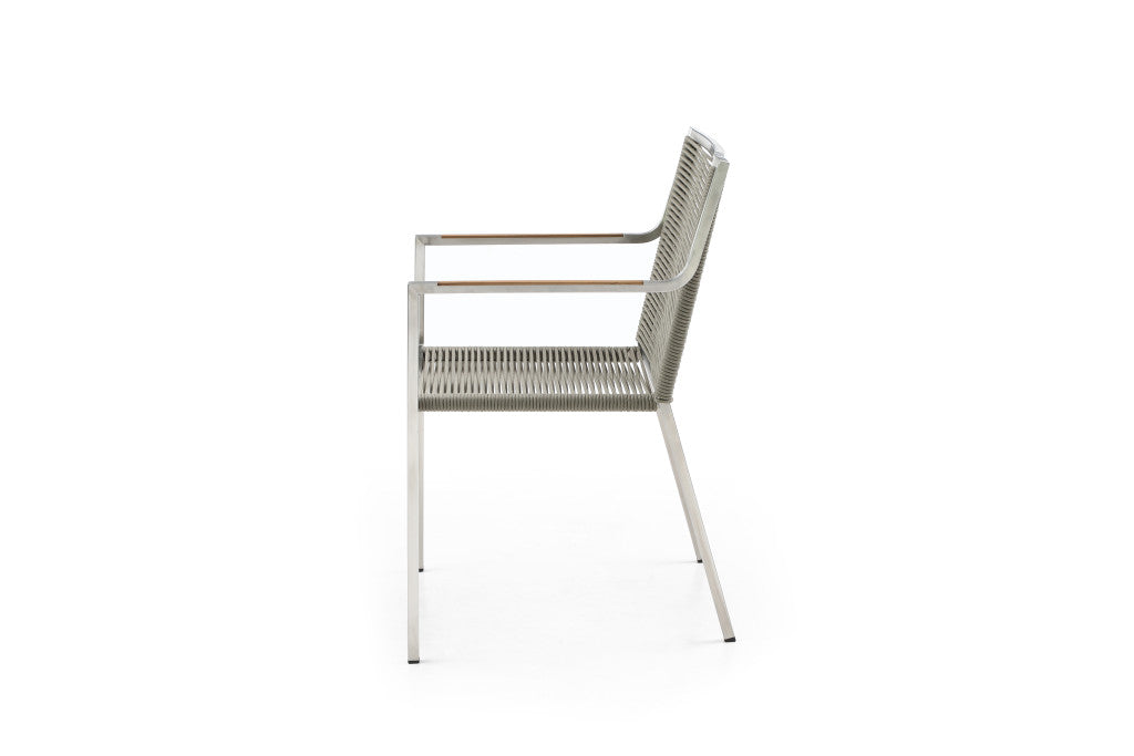 Set of Four Light Brown And Silver Woven Steel Outdoor Arm Chairs