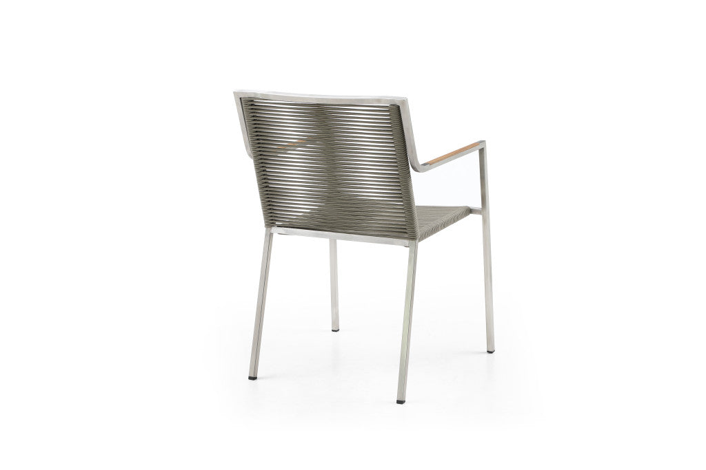 Set of Four Light Brown And Silver Woven Steel Outdoor Arm Chairs