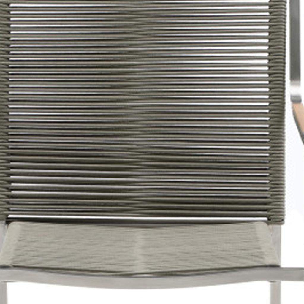 Set of Four Light Brown And Silver Woven Steel Outdoor Arm Chairs