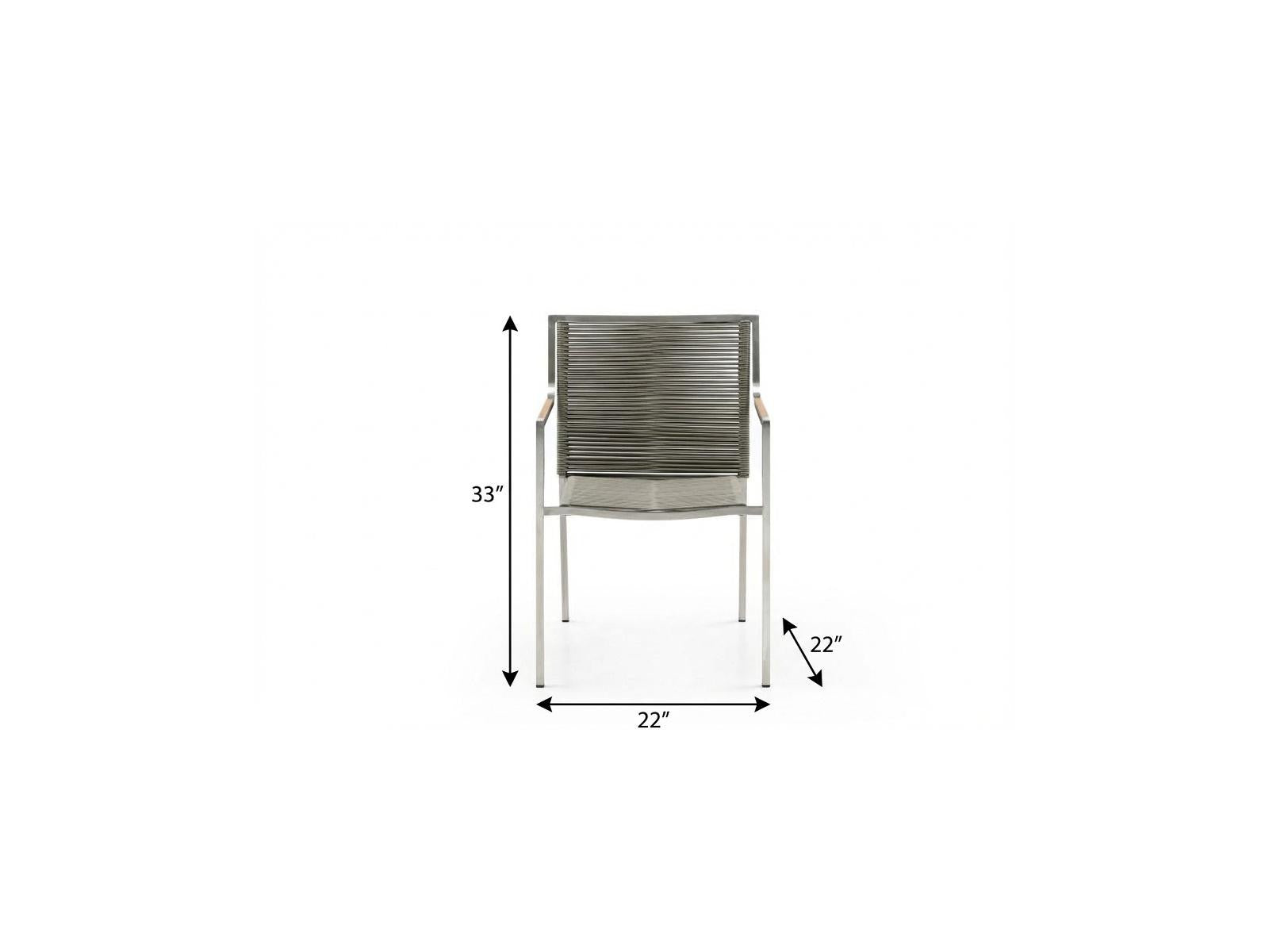 Set of Four Light Brown And Silver Woven Steel Outdoor Arm Chairs