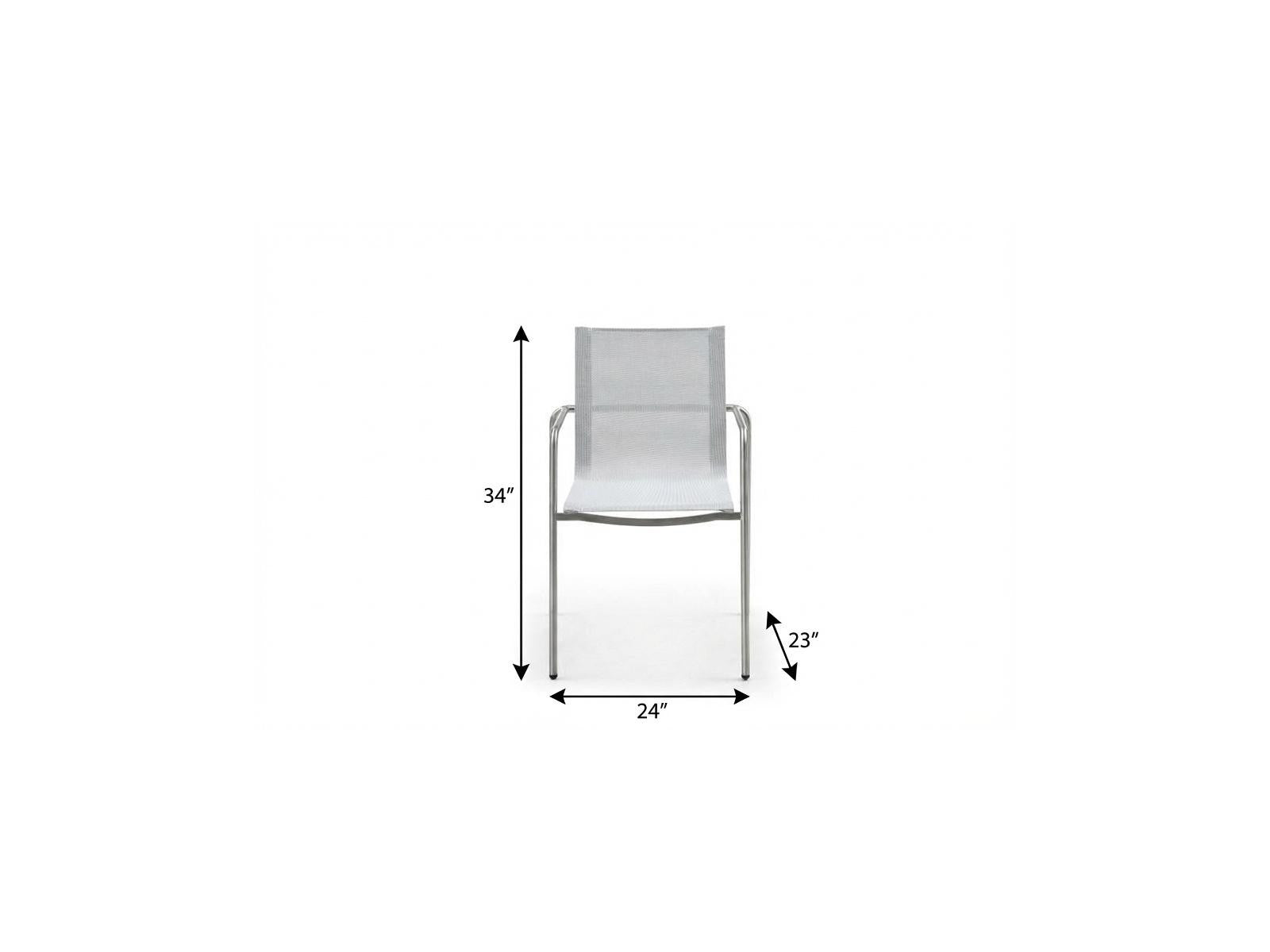 Set of Four Light Gray Steel Sling Outdoor Arm Chairs