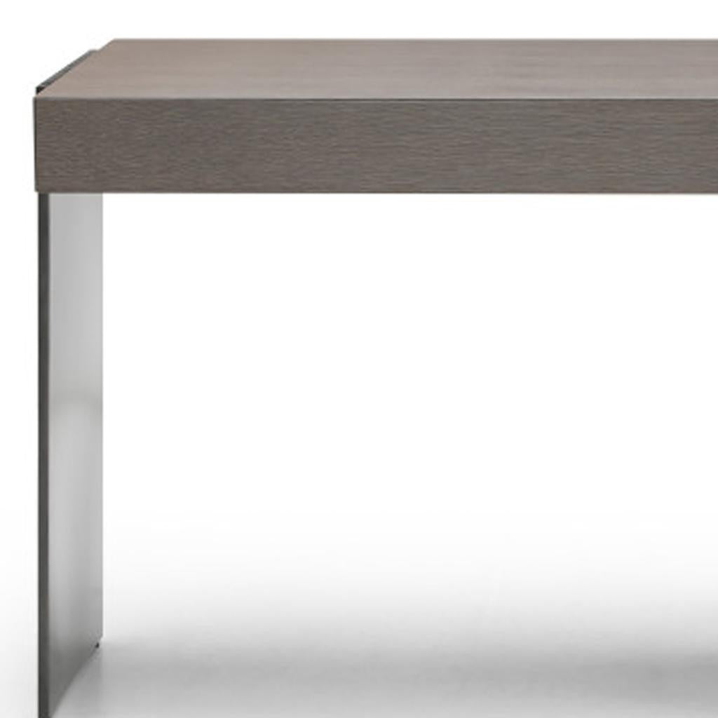71" Gray Wood and Stainless Steel Computer Desk With Five Drawers