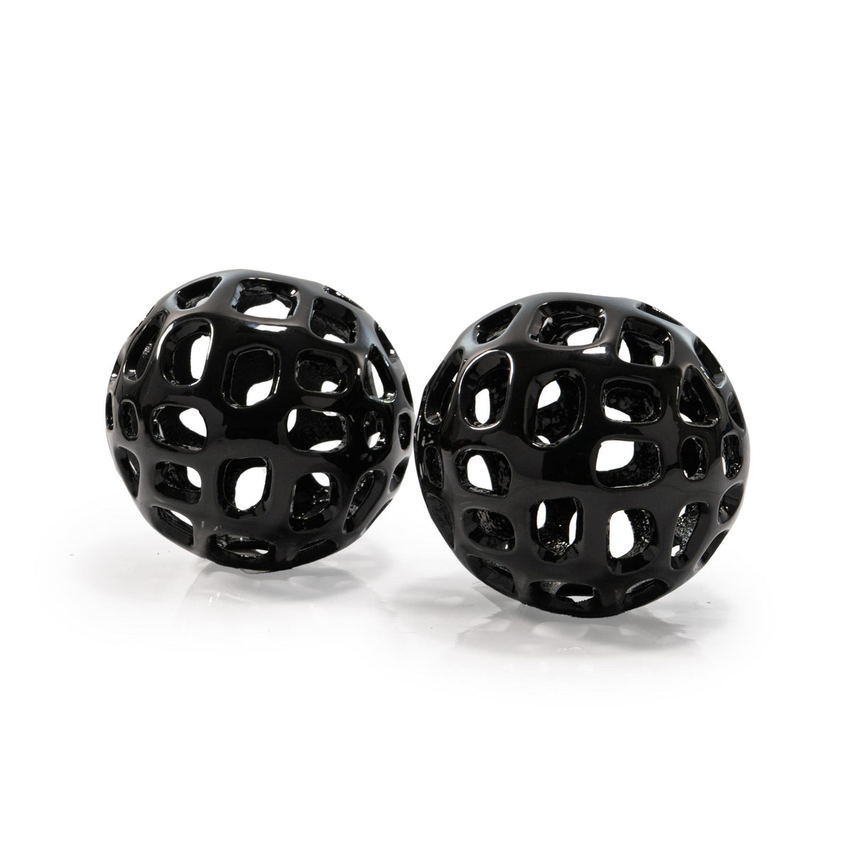 Set of Two Black Aluminum Hand Painted Decorative Orbs
