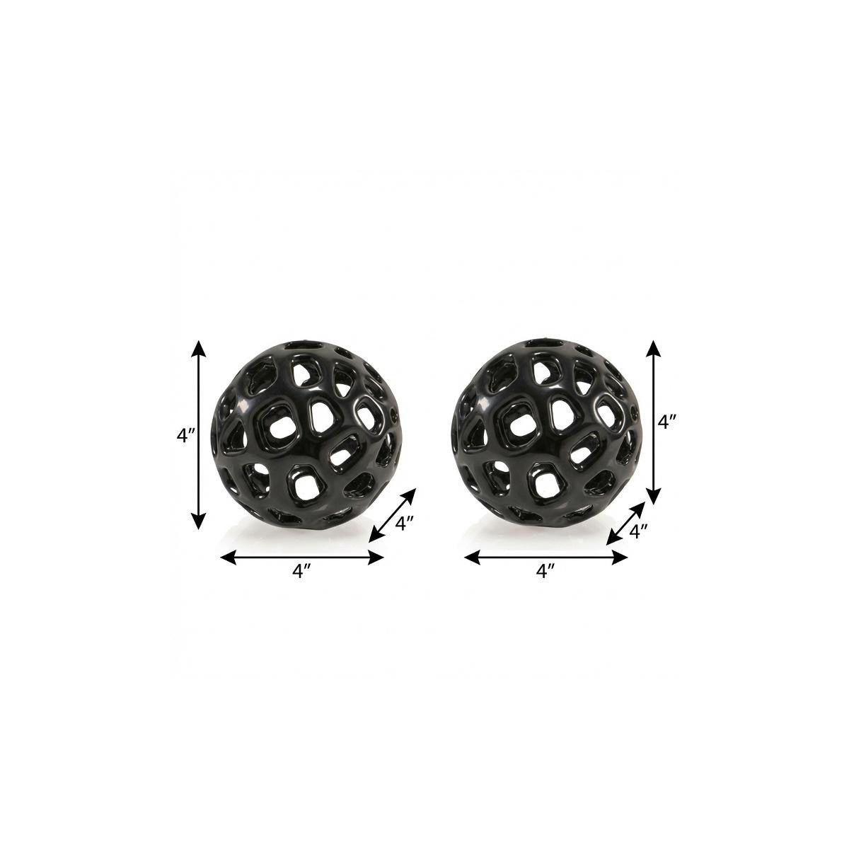 Set of Two Black Aluminum Hand Painted Decorative Orbs