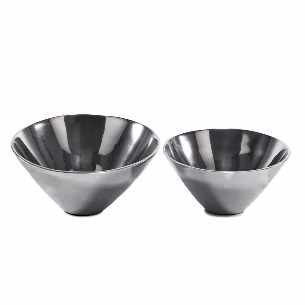 Set of Two Silver Aluminum Round Centerpiece Bowls