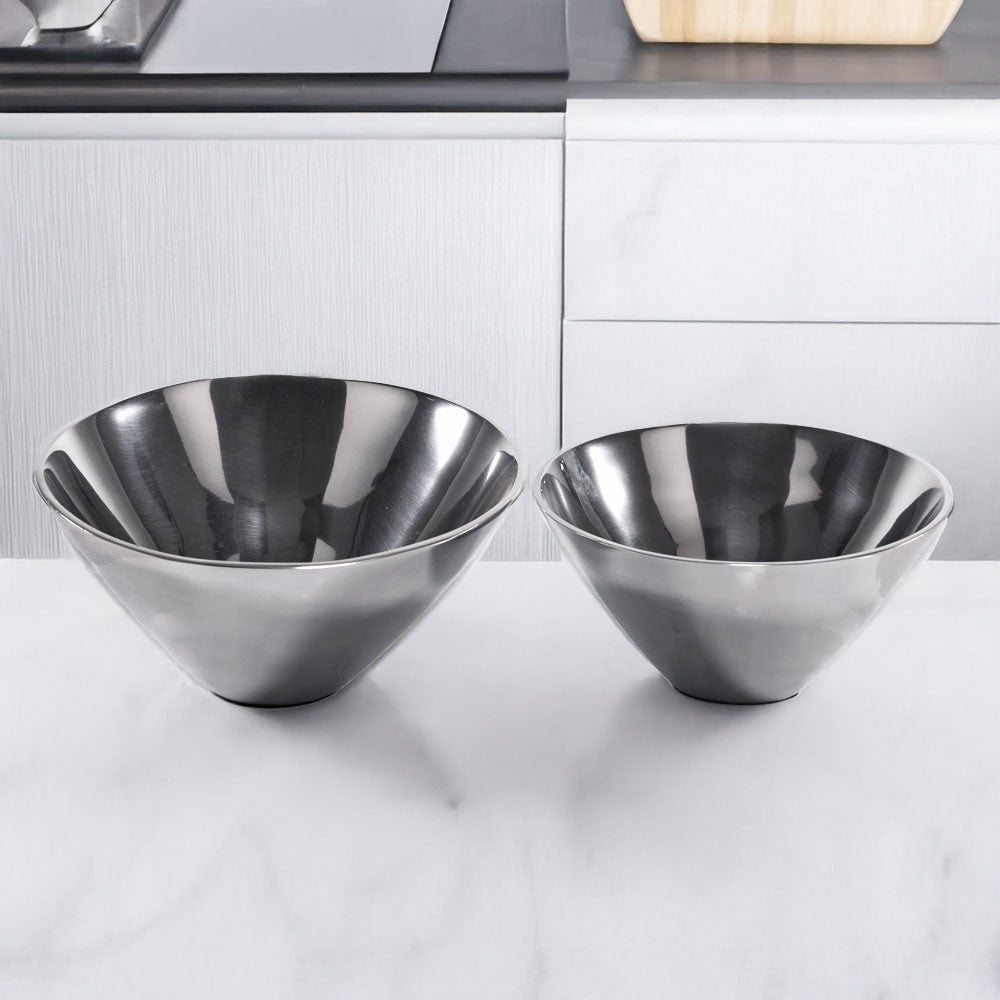 Set of Two Silver Aluminum Round Centerpiece Bowls