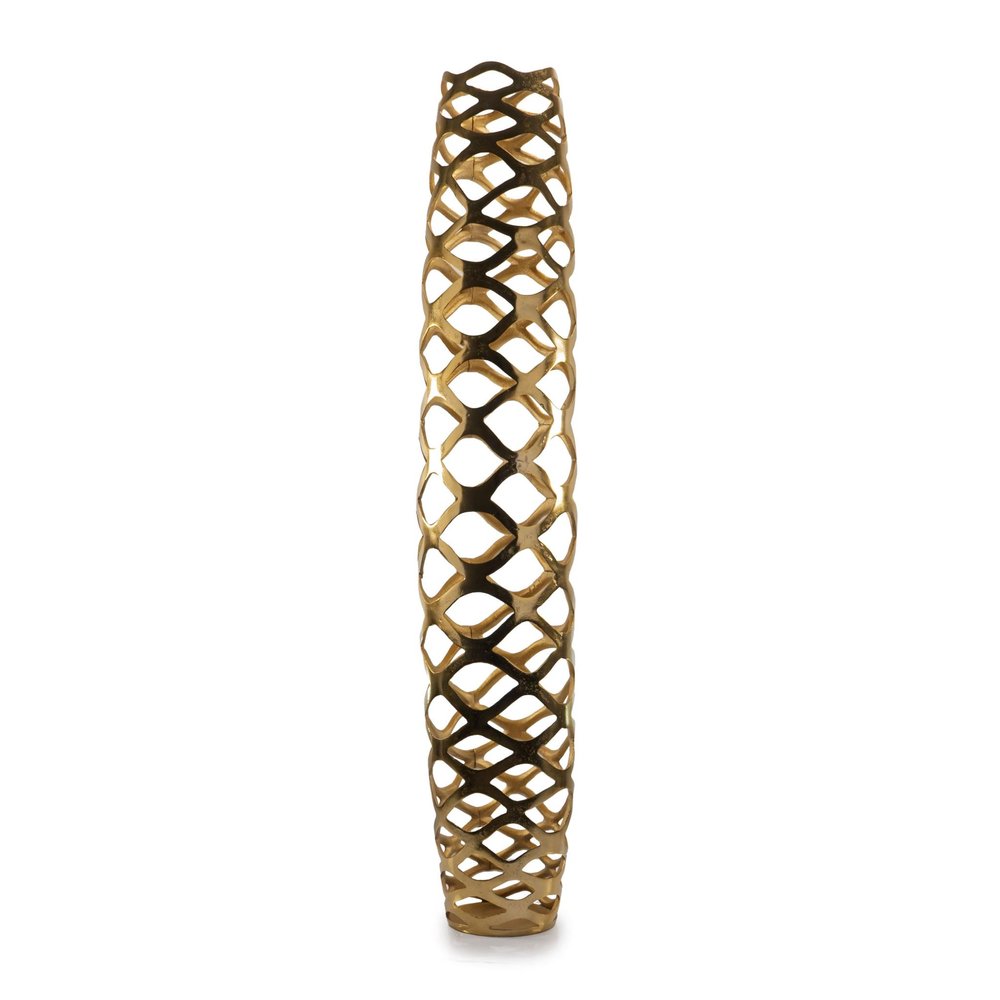 47" Gold Aluminum Pierced Geometric Cylinder Floor Vase