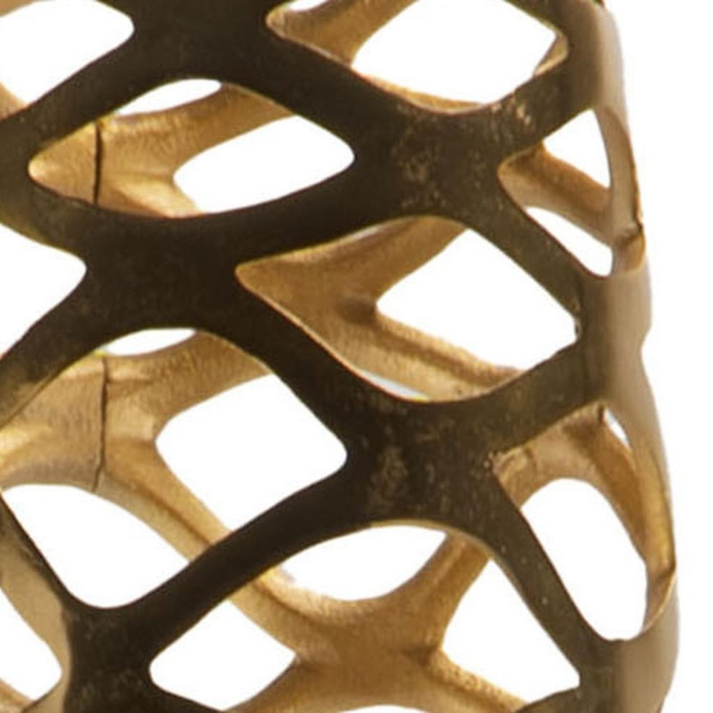 47" Gold Aluminum Pierced Geometric Cylinder Floor Vase
