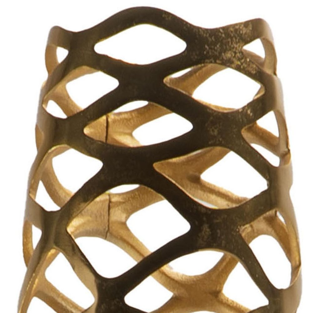 47" Gold Aluminum Pierced Geometric Cylinder Floor Vase