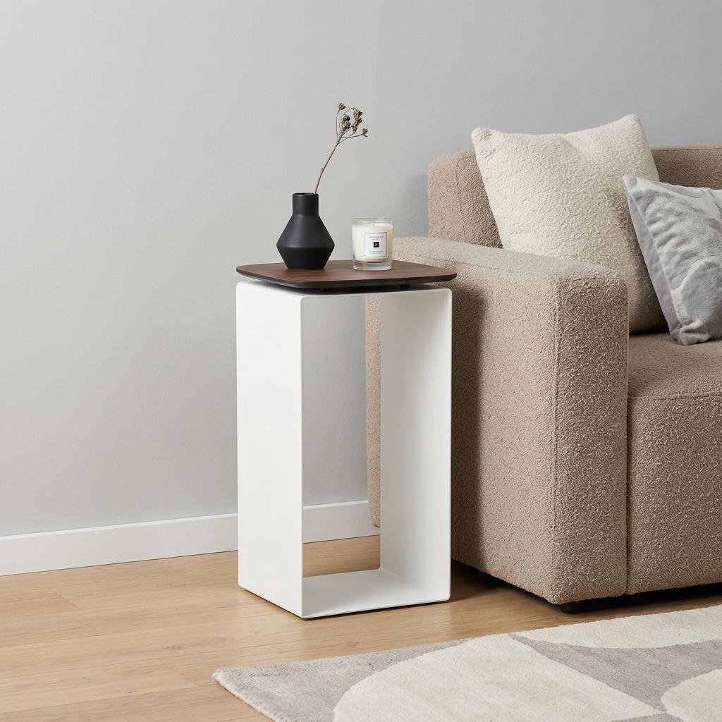 12" White And Brown Aluminum And Heavy Duty Resin Outdoor Side Table