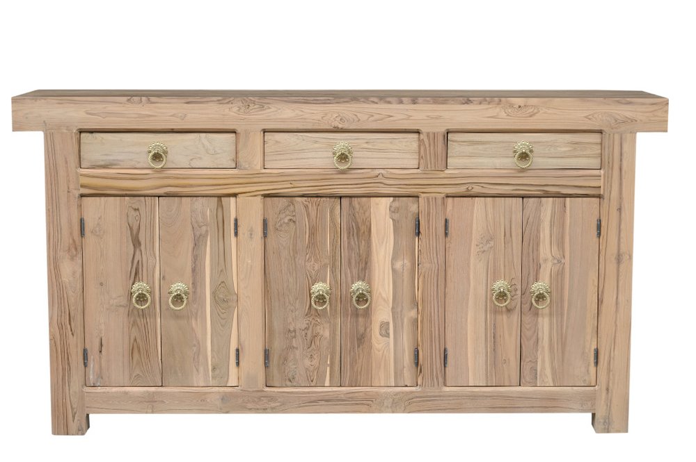 72" Brown Solid Wood Paneled Three Drawer Sideboard With Six Doors