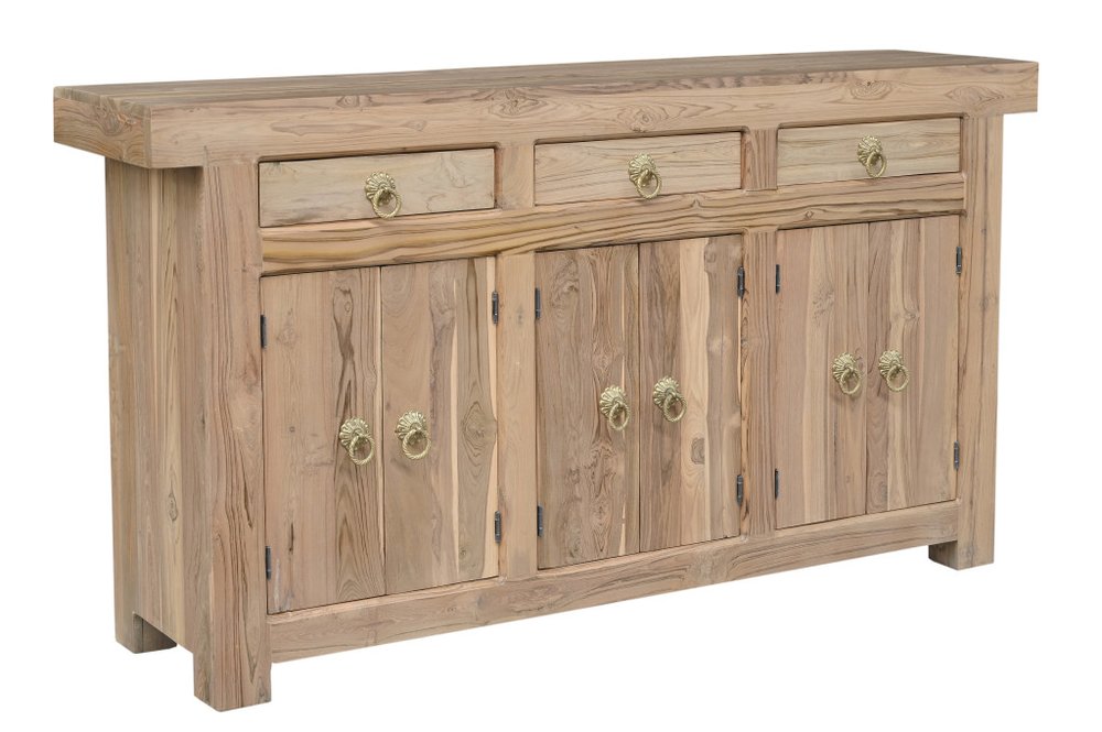 72" Brown Solid Wood Paneled Three Drawer Sideboard With Six Doors
