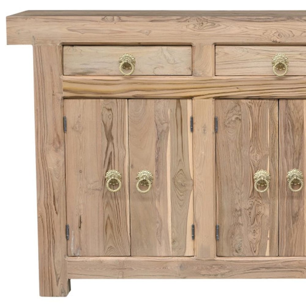 72" Brown Solid Wood Paneled Three Drawer Sideboard With Six Doors