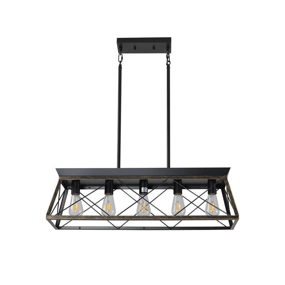 Black Geometric Kitchen Island Five Light Metal Ceiling Light