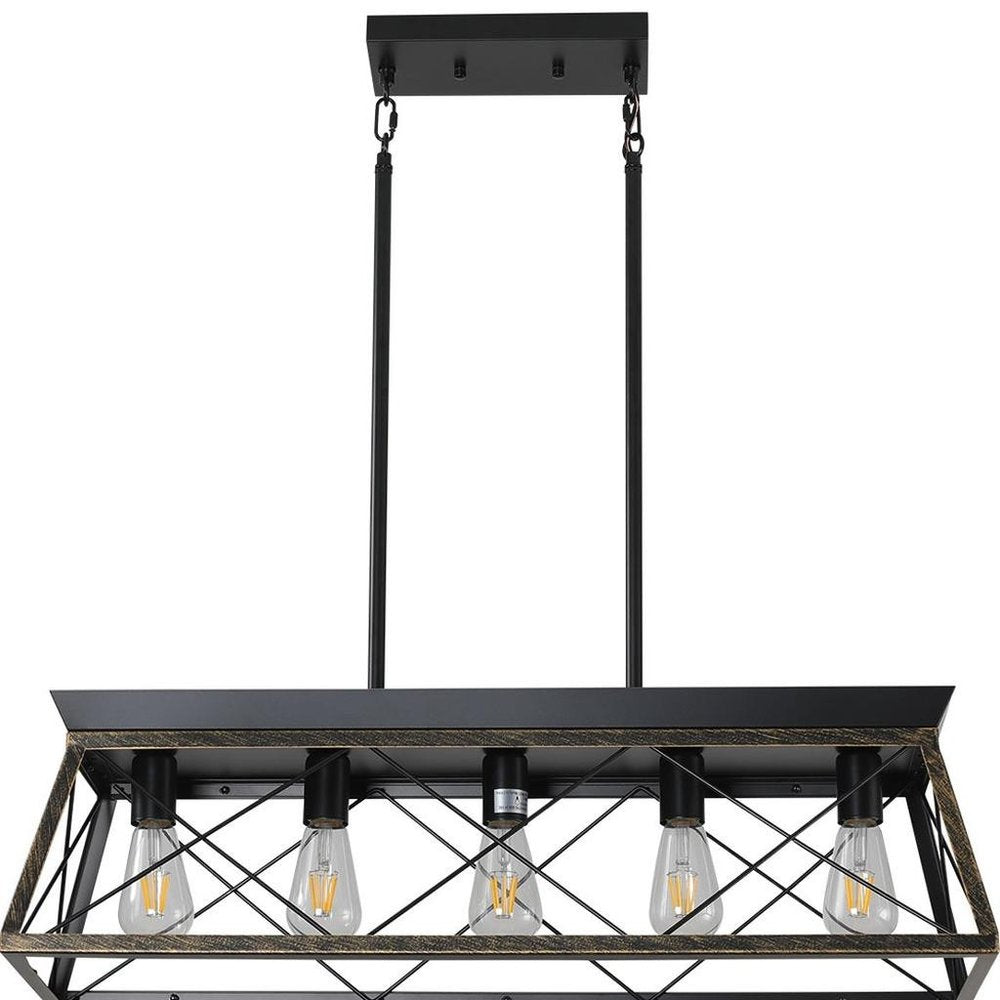 Black Geometric Kitchen Island Five Light Metal Ceiling Light