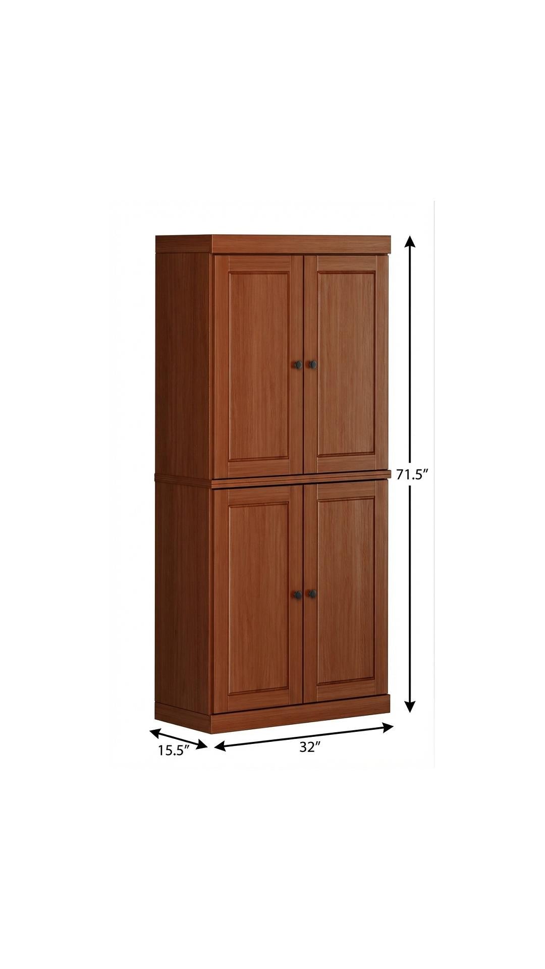 72" Brown Solid Wood Four Door Pantry Or Storage Closet