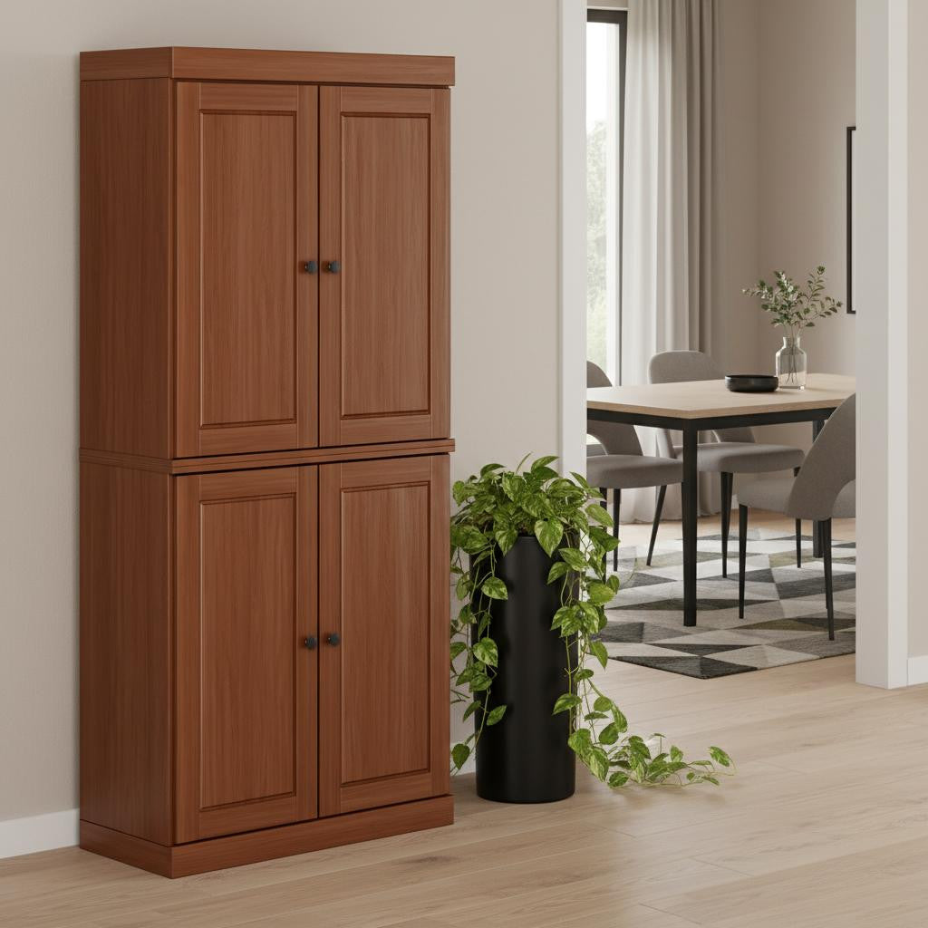72" Brown Solid Wood Four Door Pantry Or Storage Closet