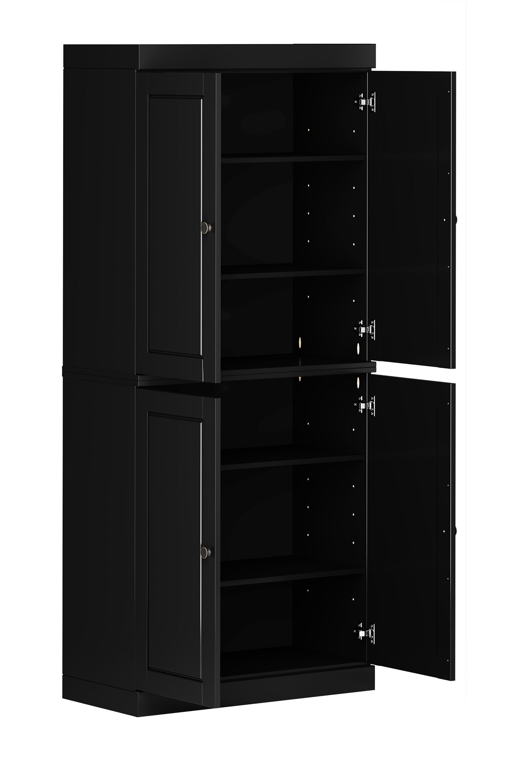 72" Black Solid Wood Four Door Pantry Or Storage Closet