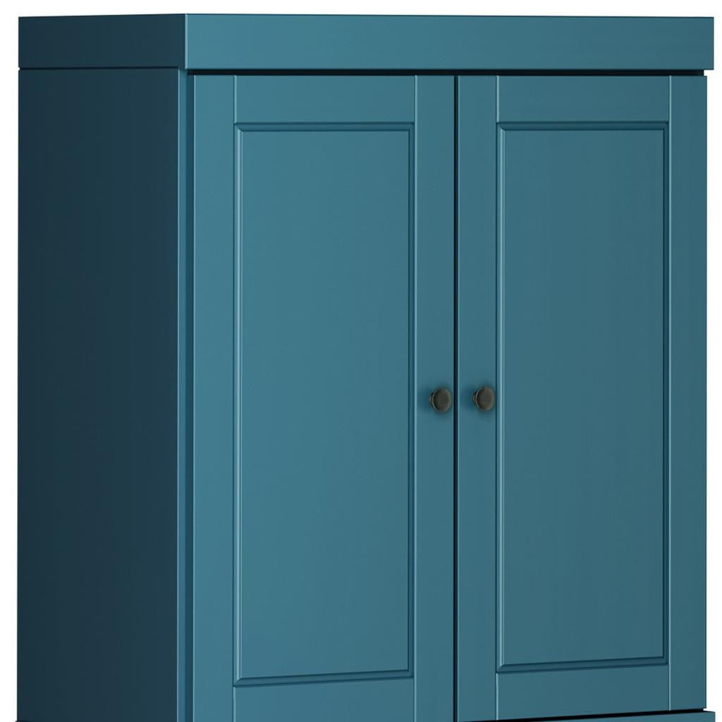 72" Teal Blue Solid Wood Four Door Pantry Or Storage Closet