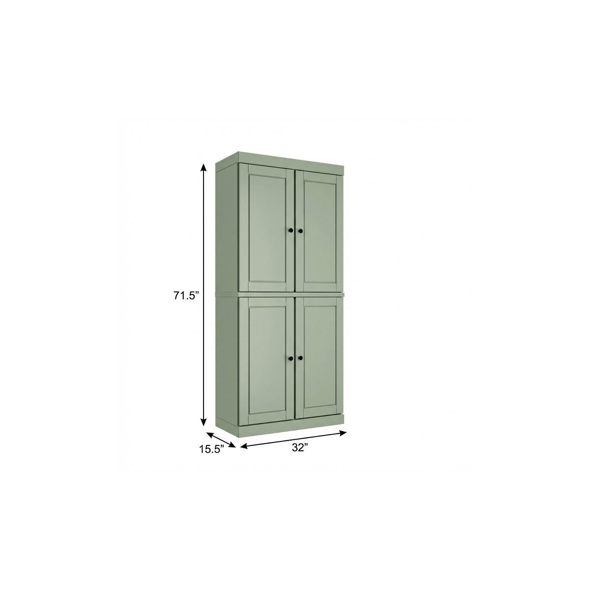 72" Sage Solid Wood Four Door Pantry Or Storage Closet