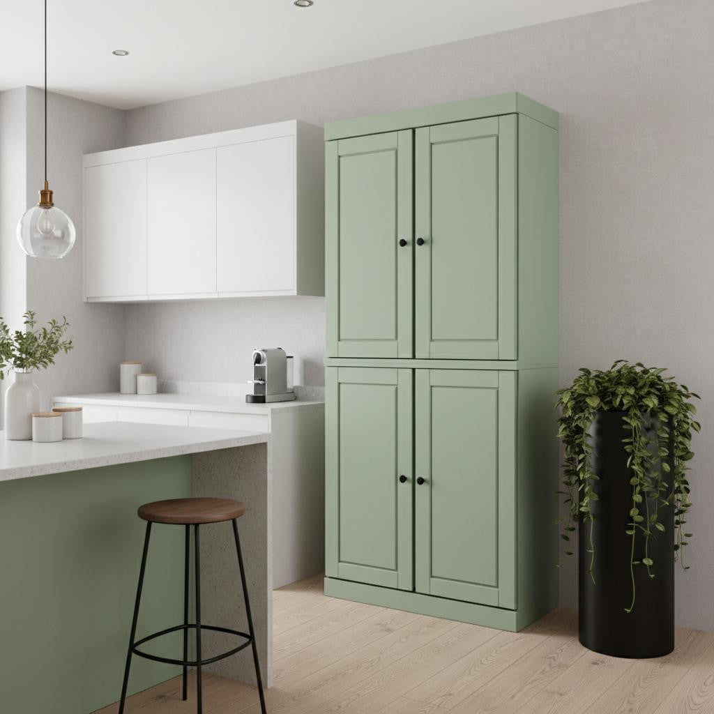 72" Sage Solid Wood Four Door Pantry Or Storage Closet