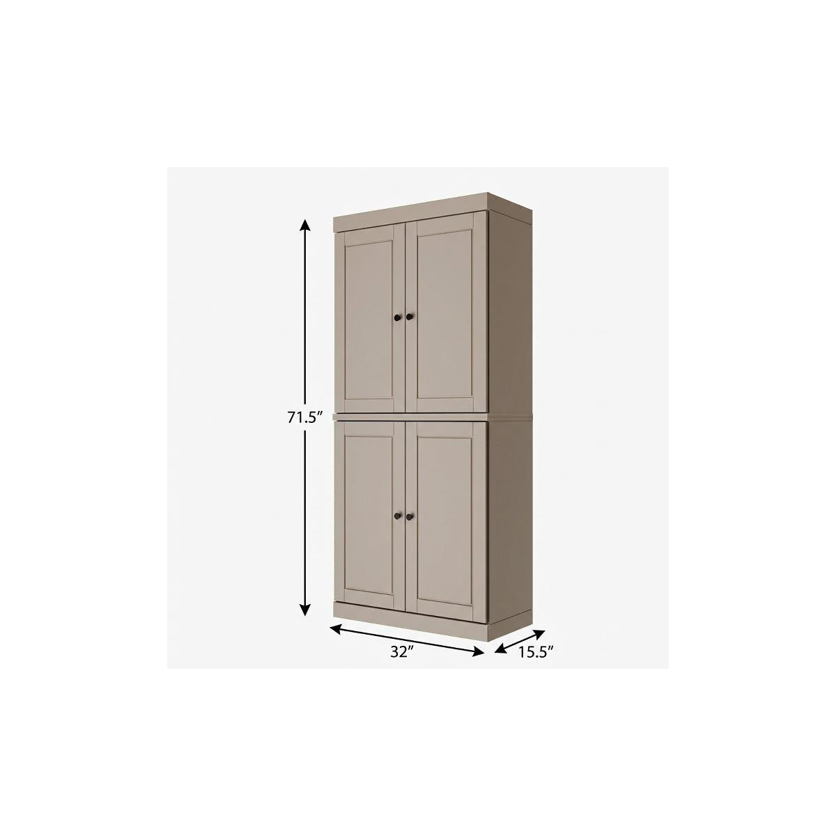 72" Beige Solid Wood Four Door Pantry Or Storage Closet