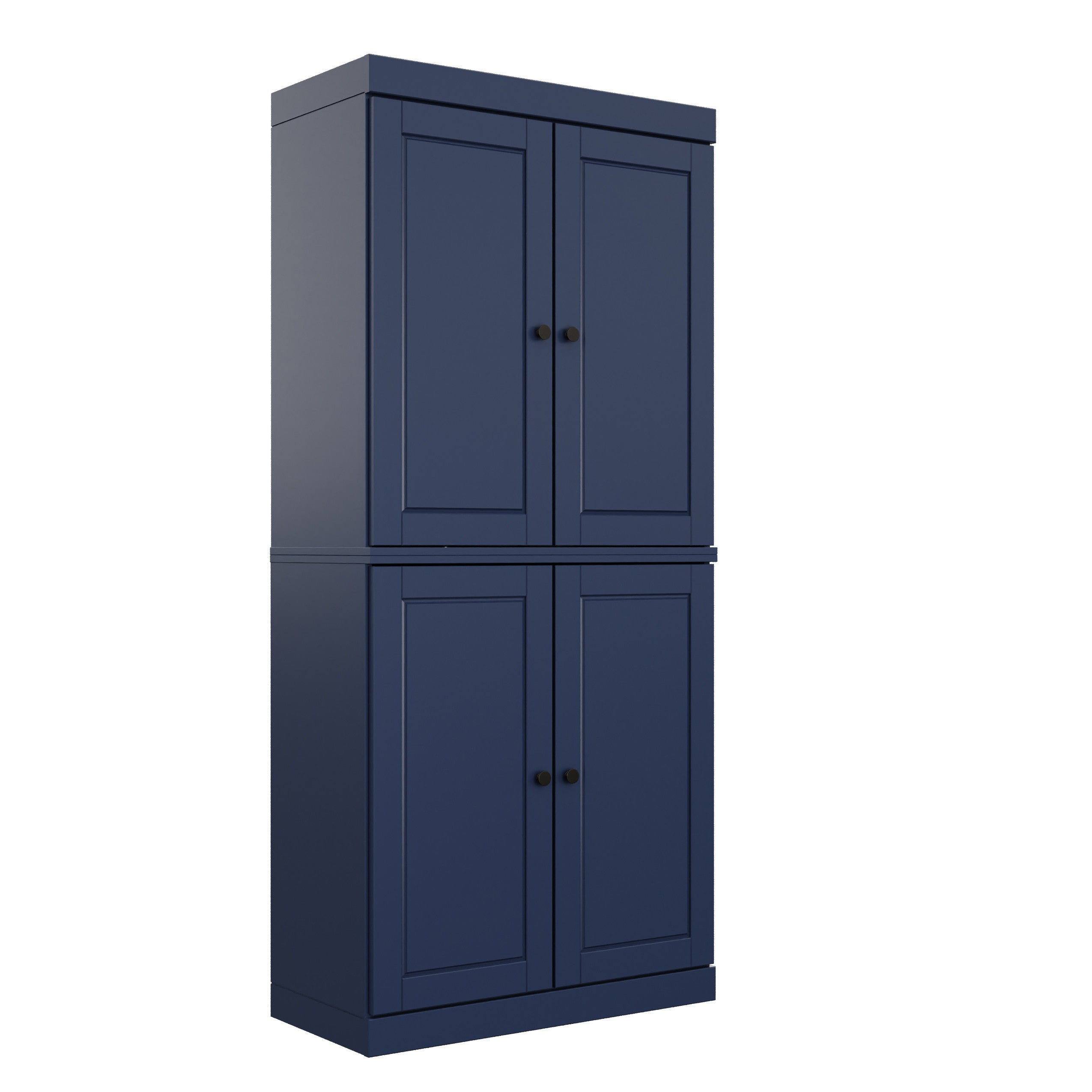 72" Navy Blue Solid Wood Four Door Pantry Or Storage Closet