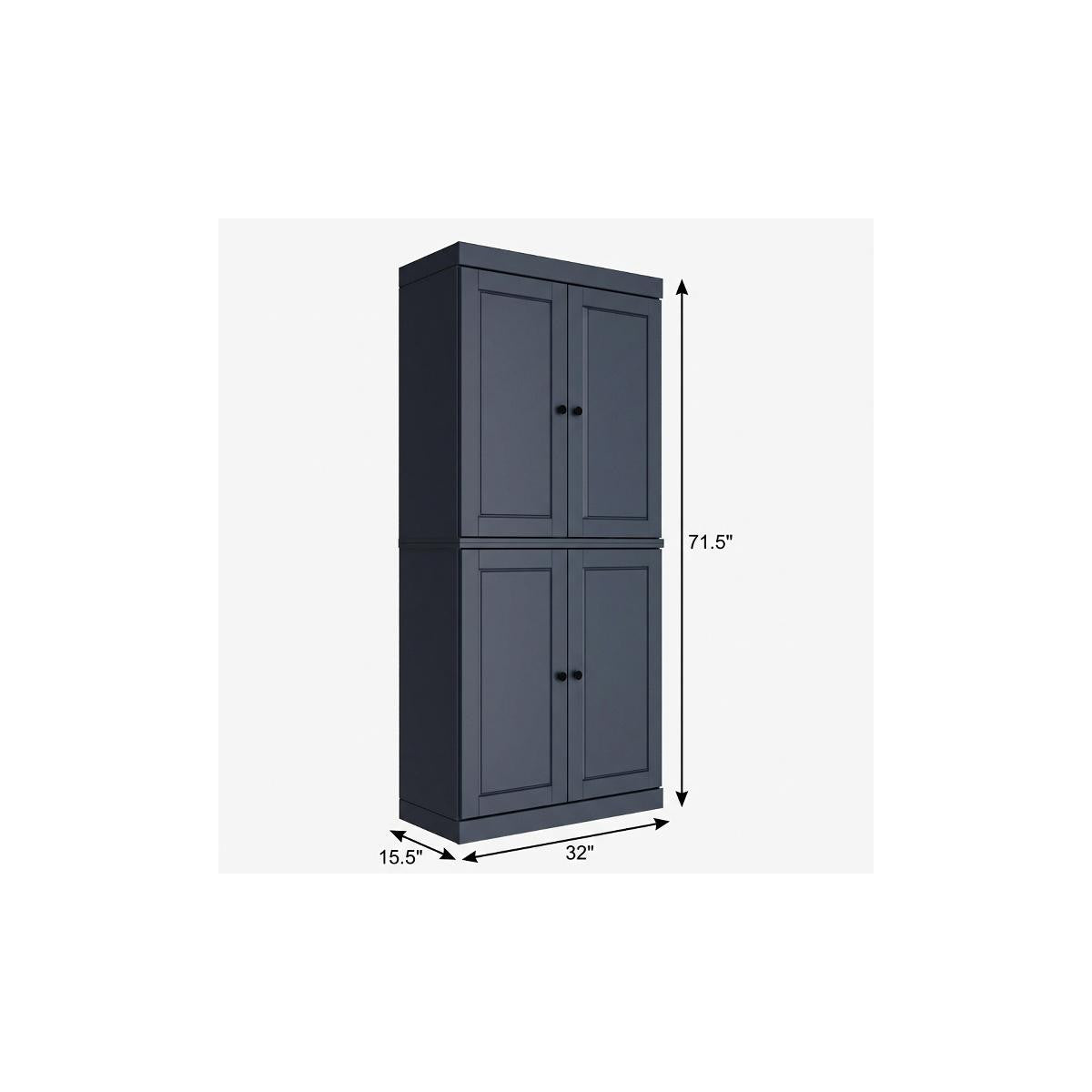 72" French Blue Solid Wood Four Door Pantry Or Storage Closet