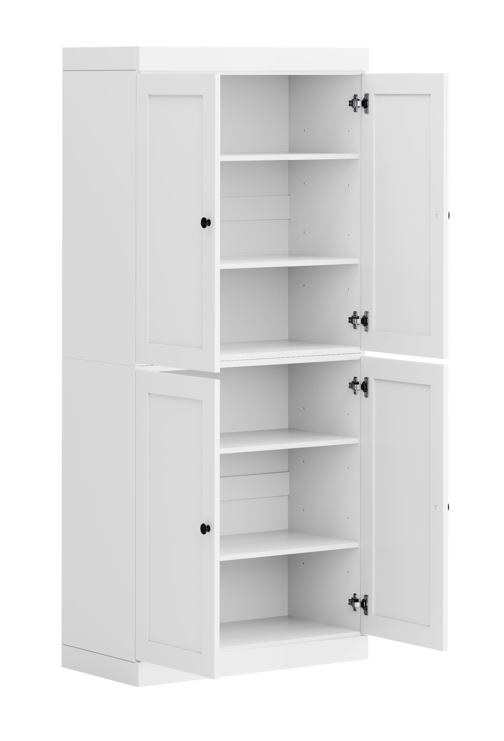 72" White Solid Wood Four Door Pantry Or Storage Closet