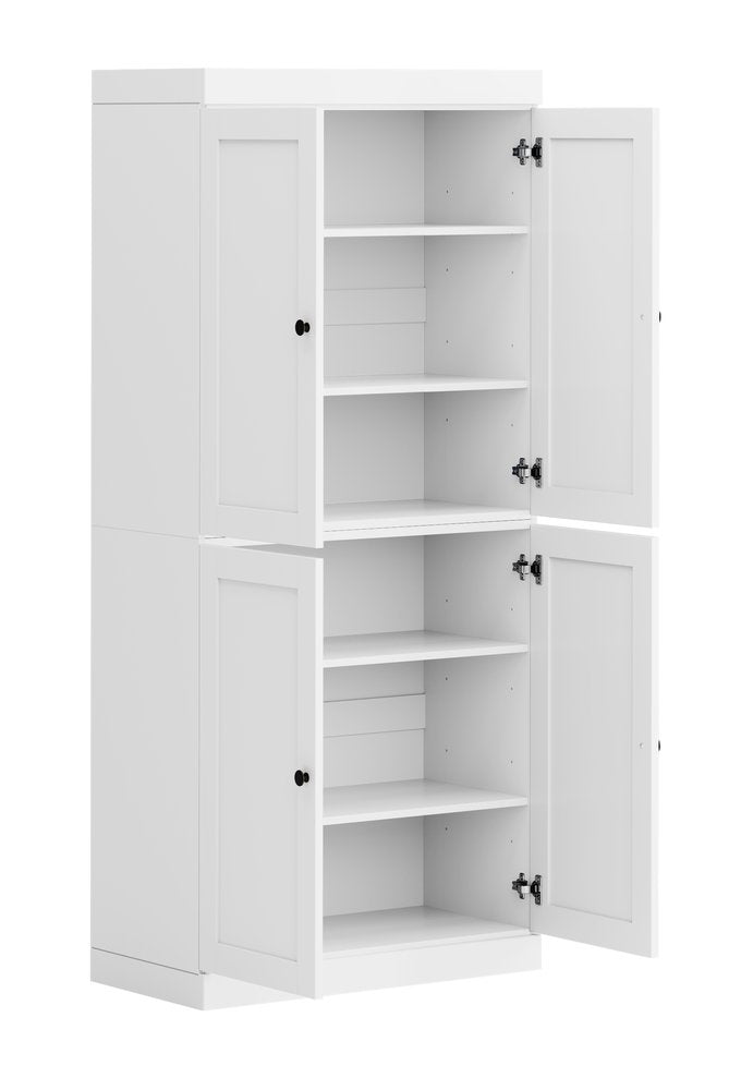 72" White Solid Wood Four Door Pantry Or Storage Closet