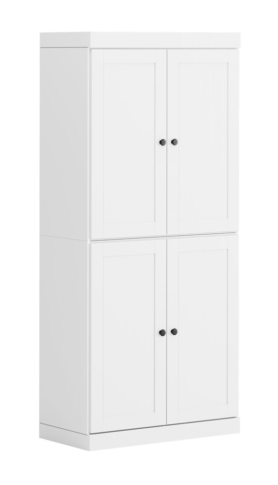 72" White Solid Wood Four Door Pantry Or Storage Closet