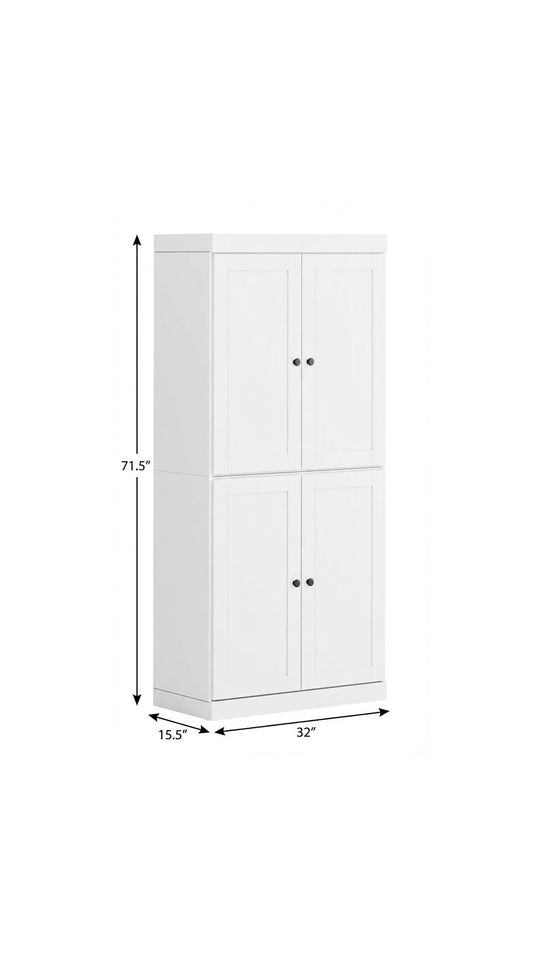 72" White Solid Wood Four Door Pantry Or Storage Closet