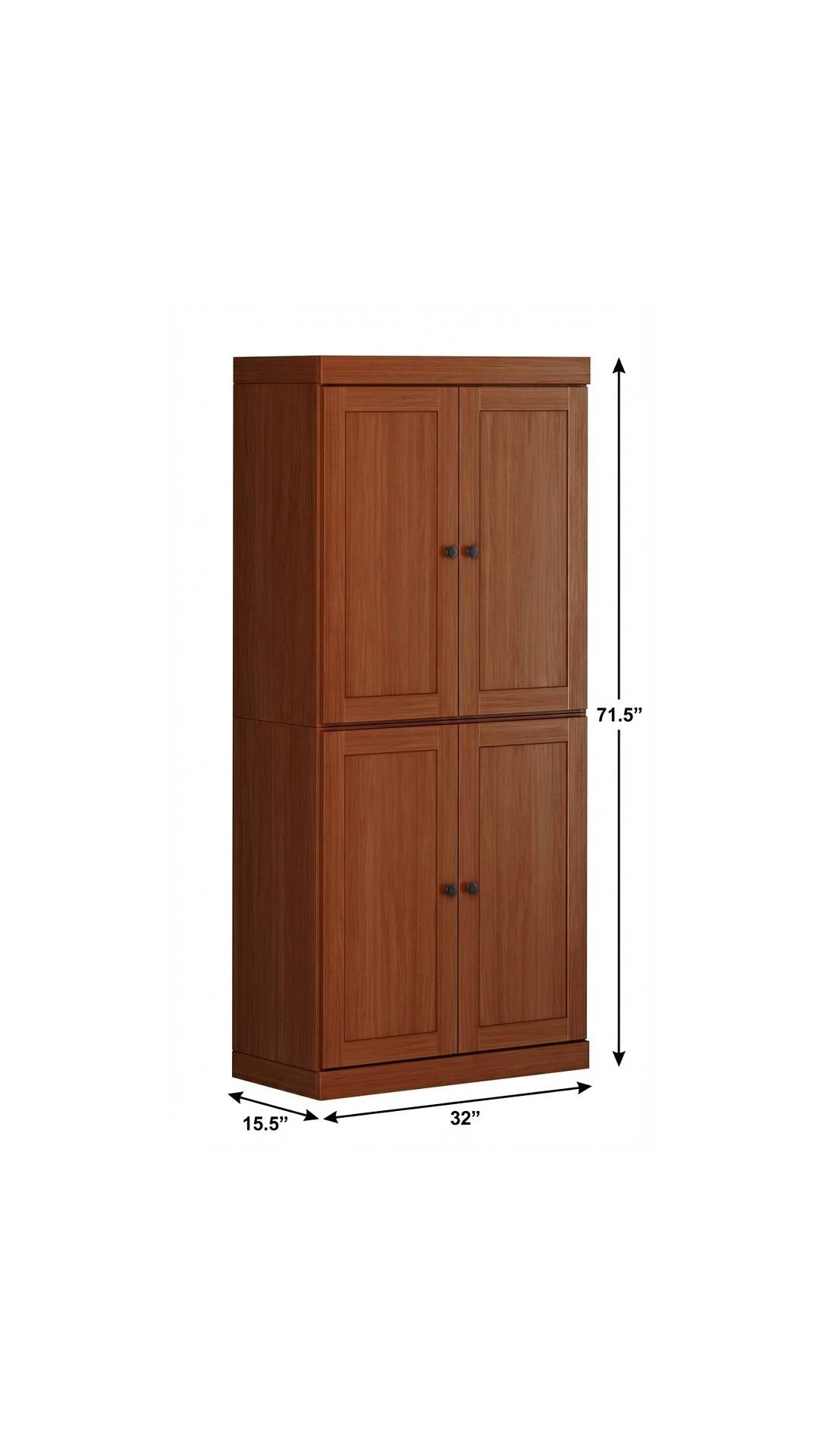 72" Brown Solid Wood Four Door Pantry Or Storage Closet