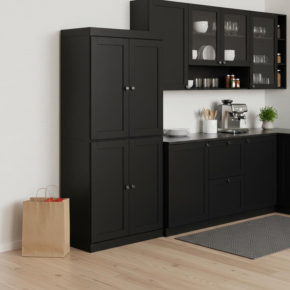 72" White Solid Wood Four Door Pantry Or Storage Closet