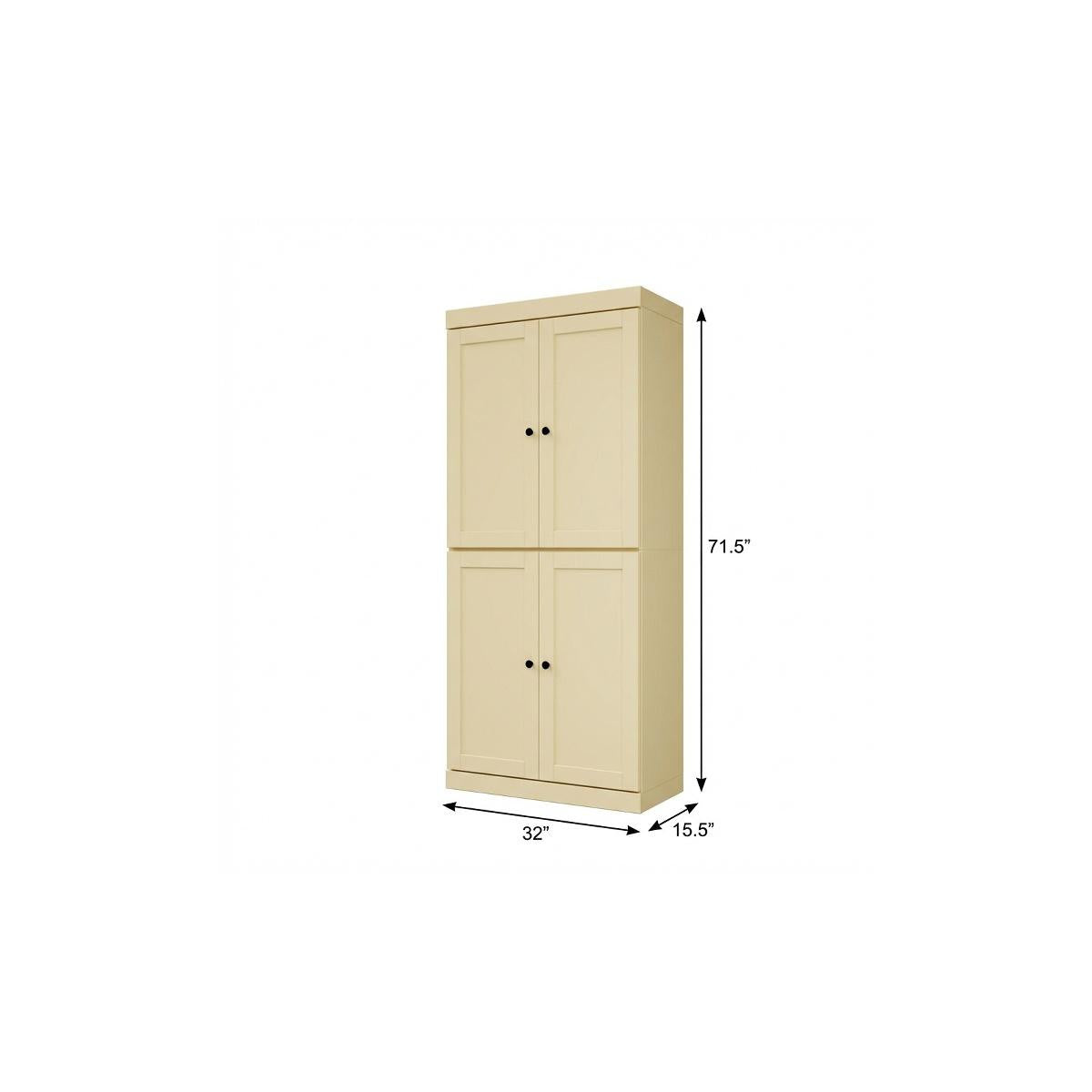 72" Yellow Solid Wood Four Door Pantry Or Storage Closet