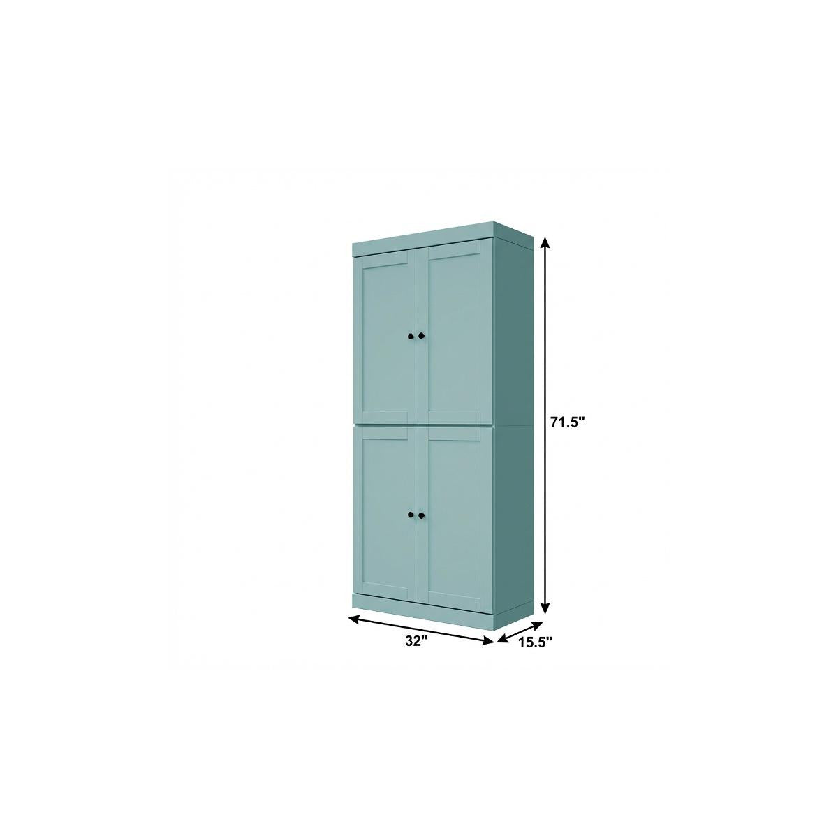 72" Aqua Solid Wood Four Door Pantry Or Storage Closet