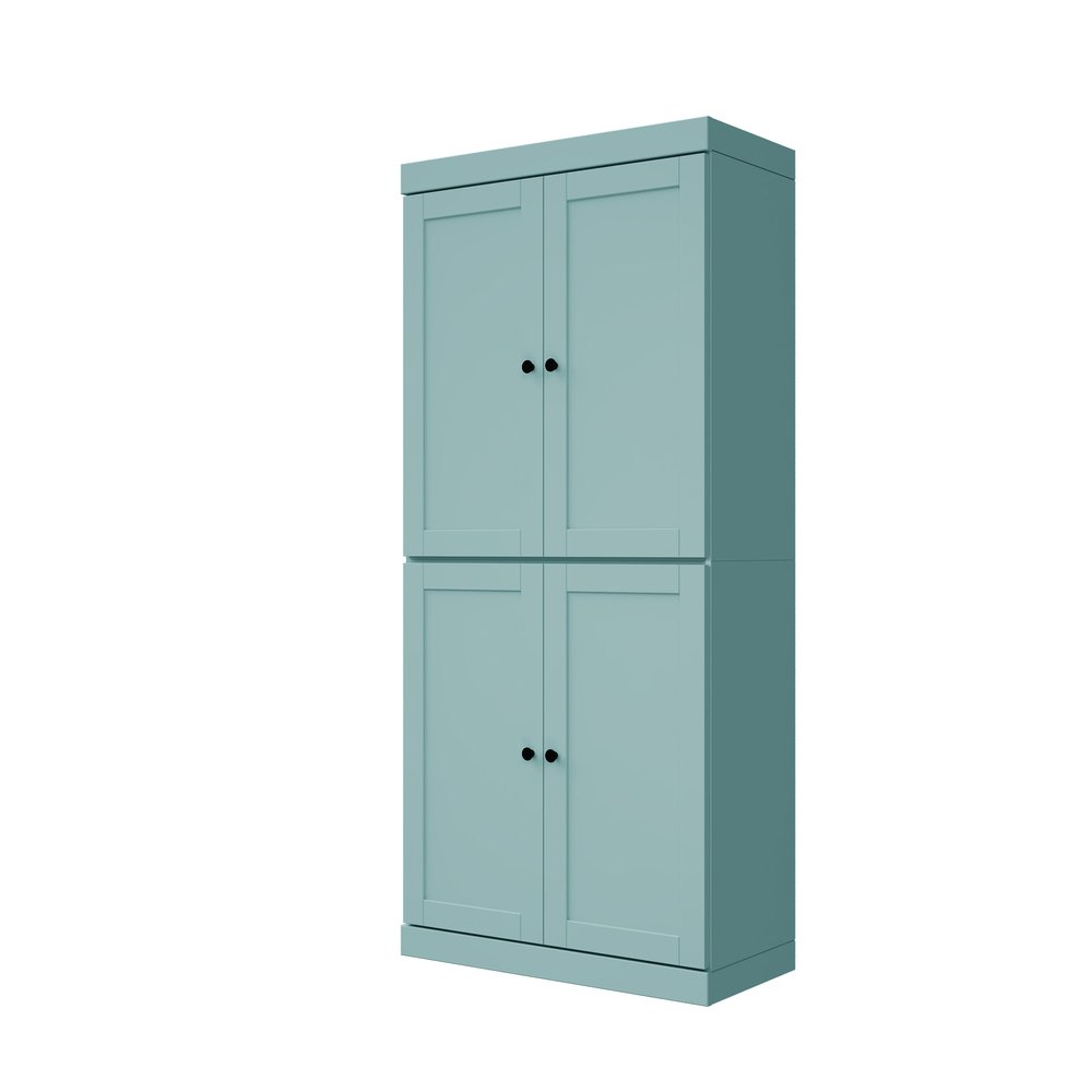 72" Teal Blue Solid Wood Four Door Pantry Or Storage Closet