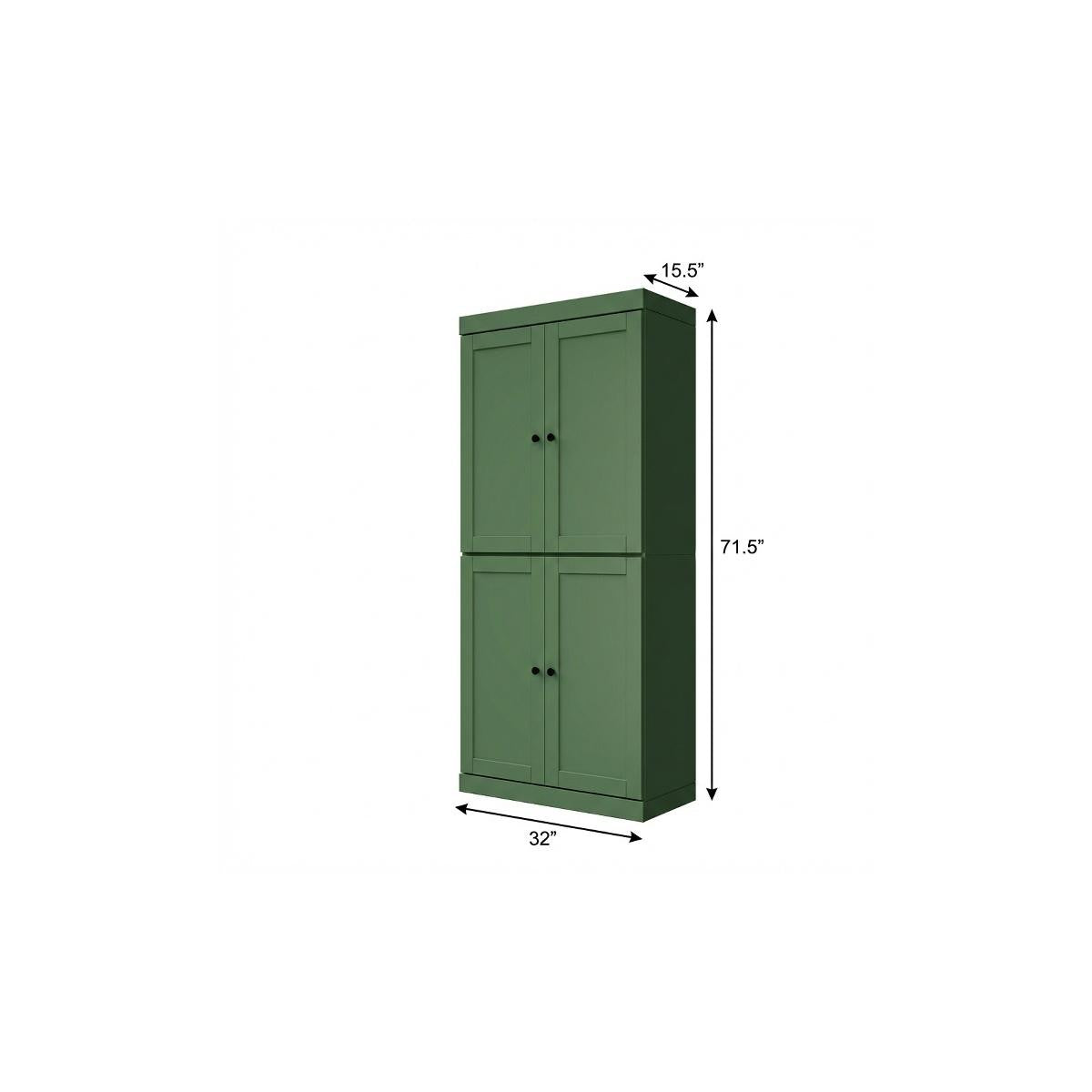 72" Green Solid Wood Four Door Pantry Or Storage Closet