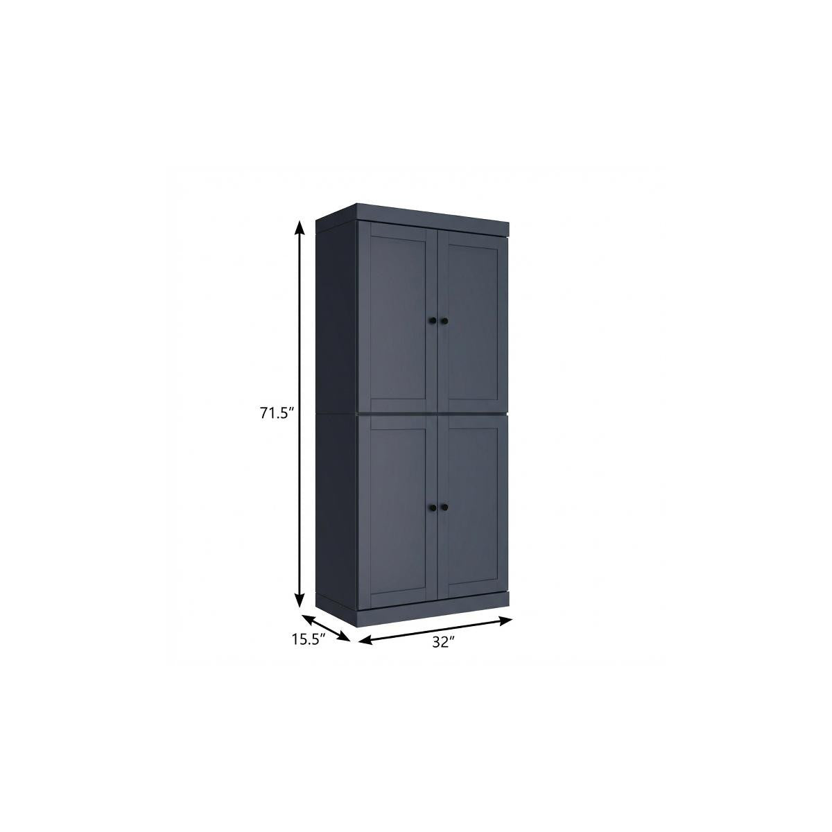 72" French Blue Solid Wood Four Door Pantry Or Storage Closet