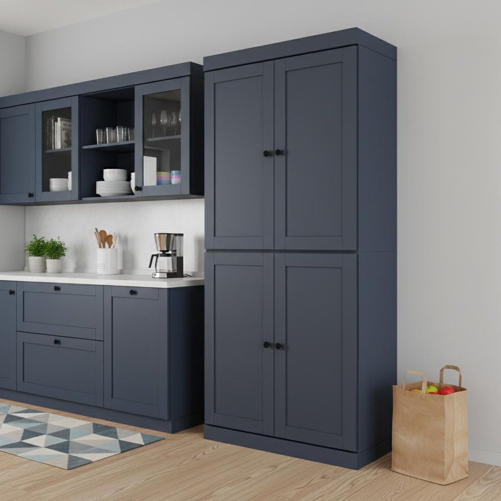 72" Teal Blue Solid Wood Four Door Pantry Or Storage Closet