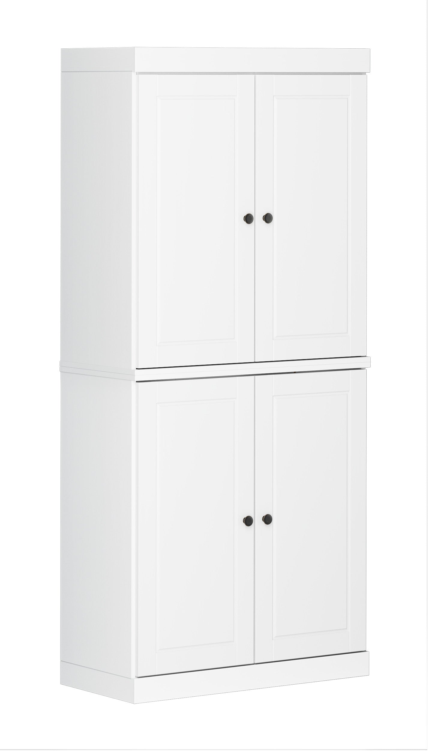 72" White Solid Wood Four Door Two Drawer Pantry Or Storage Closet