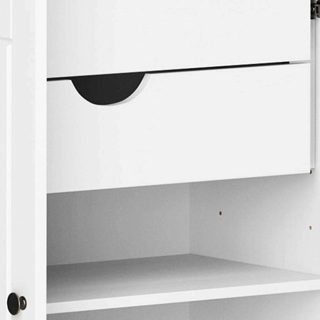 72" White Solid Wood Four Door Two Drawer Pantry Or Storage Closet