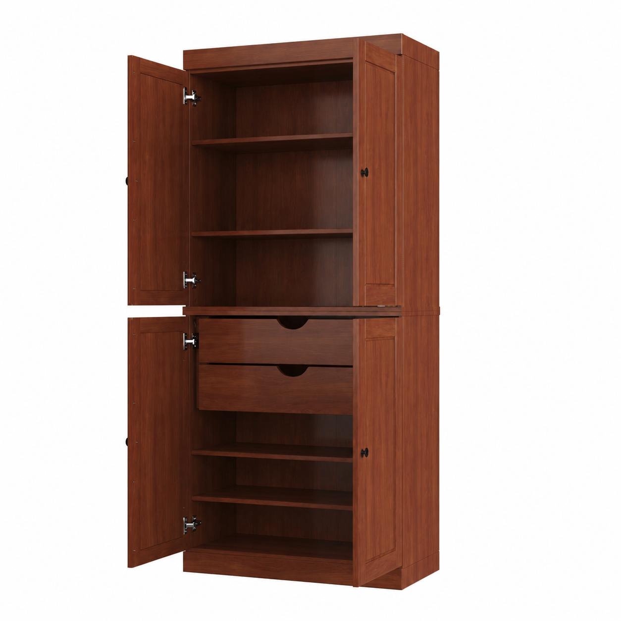 72" Coffee Solid Wood Four Door Two Drawer Pantry Or Storage Closet