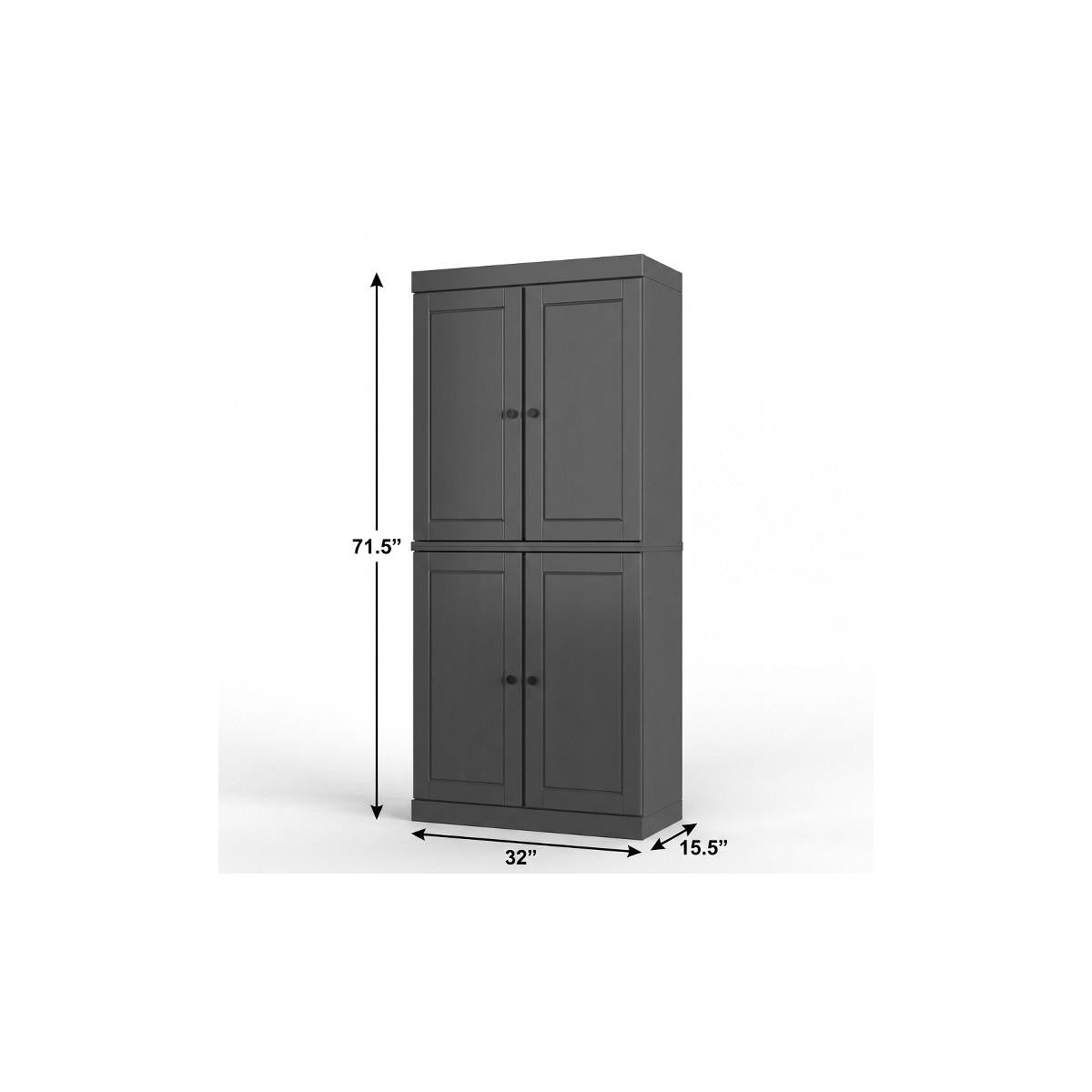 72" Gray Solid Wood Four Door Two Drawer Pantry Or Storage Closet