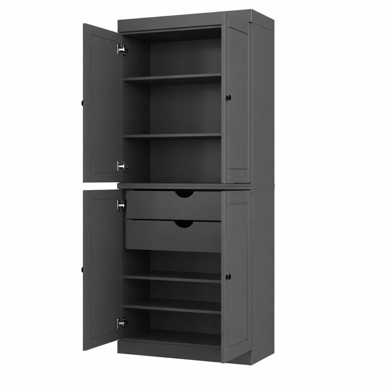 72" Gray Solid Wood Four Door Two Drawer Pantry Or Storage Closet