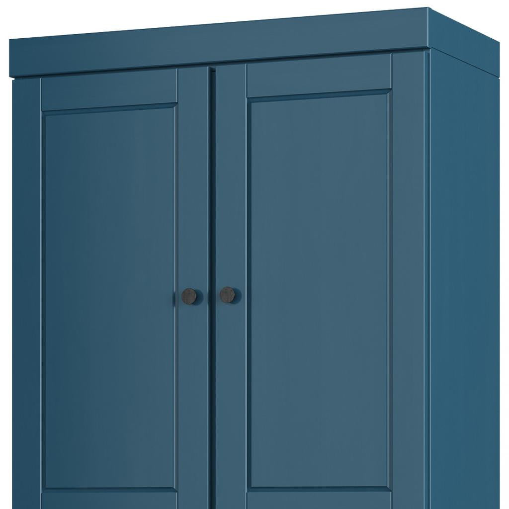 72" Teal Blue Solid Wood Four Door Two Drawer Pantry Or Storage Closet