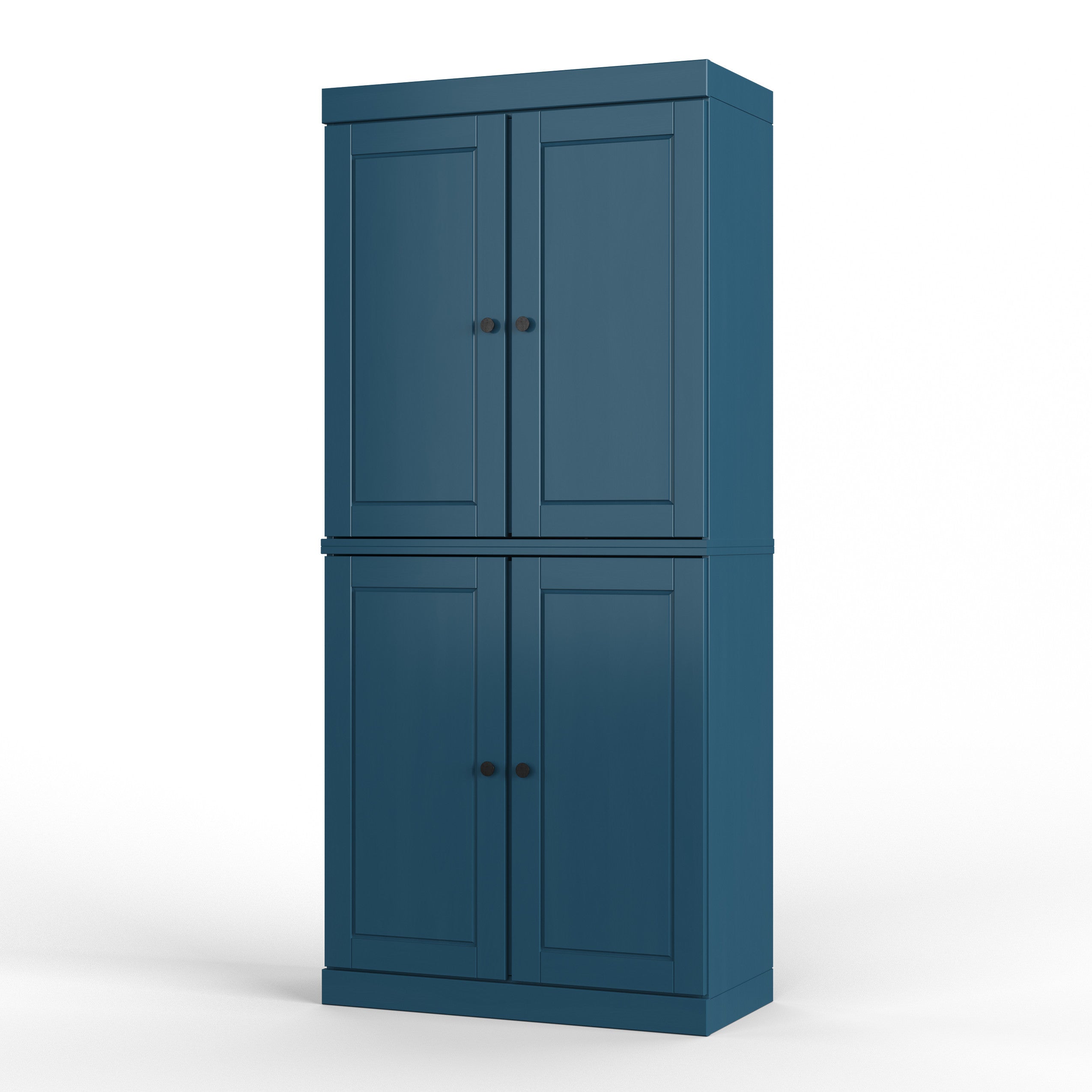 72" Teal Blue Solid Wood Four Door Two Drawer Pantry Or Storage Closet