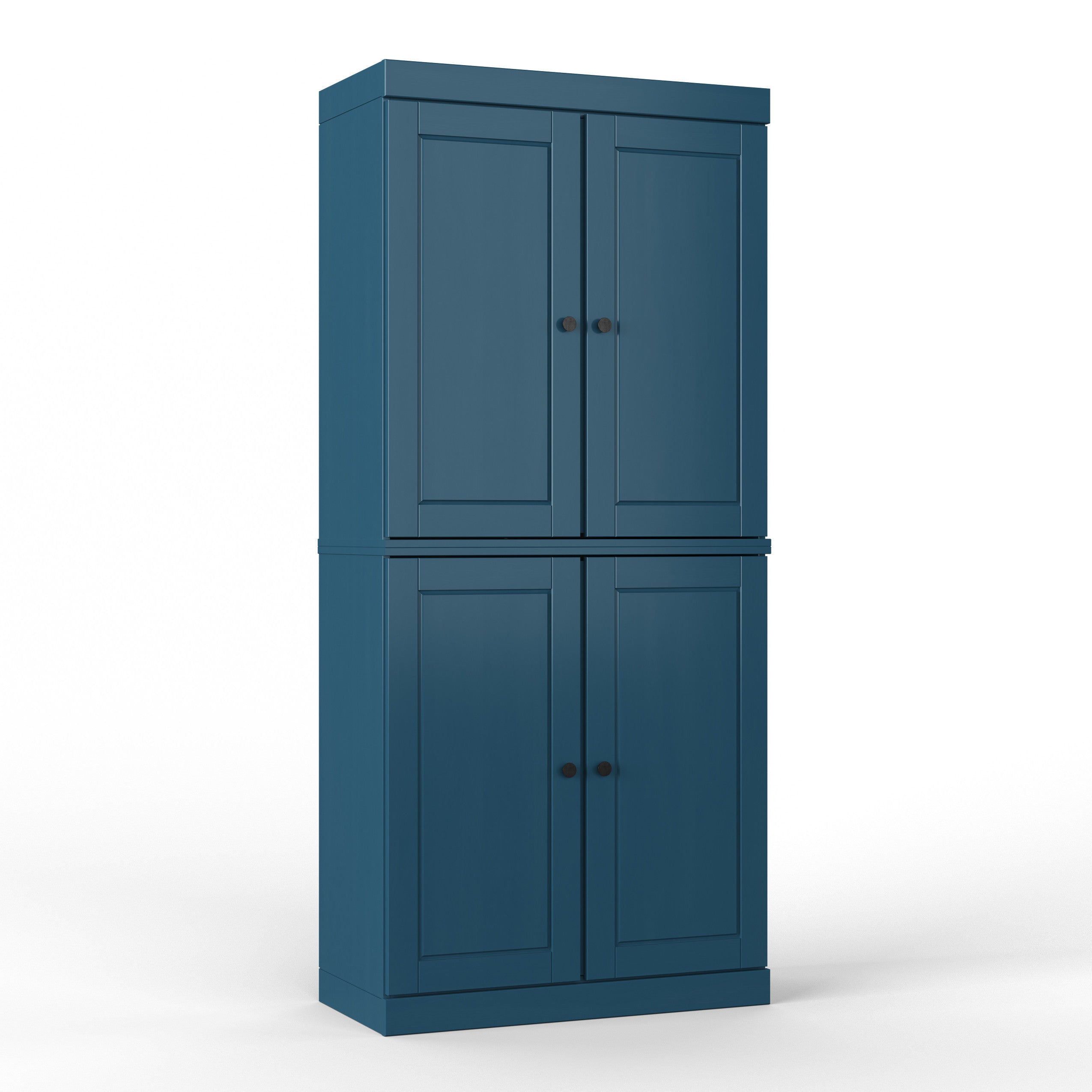 72" Teal Blue Solid Wood Four Door Two Drawer Pantry Or Storage Closet